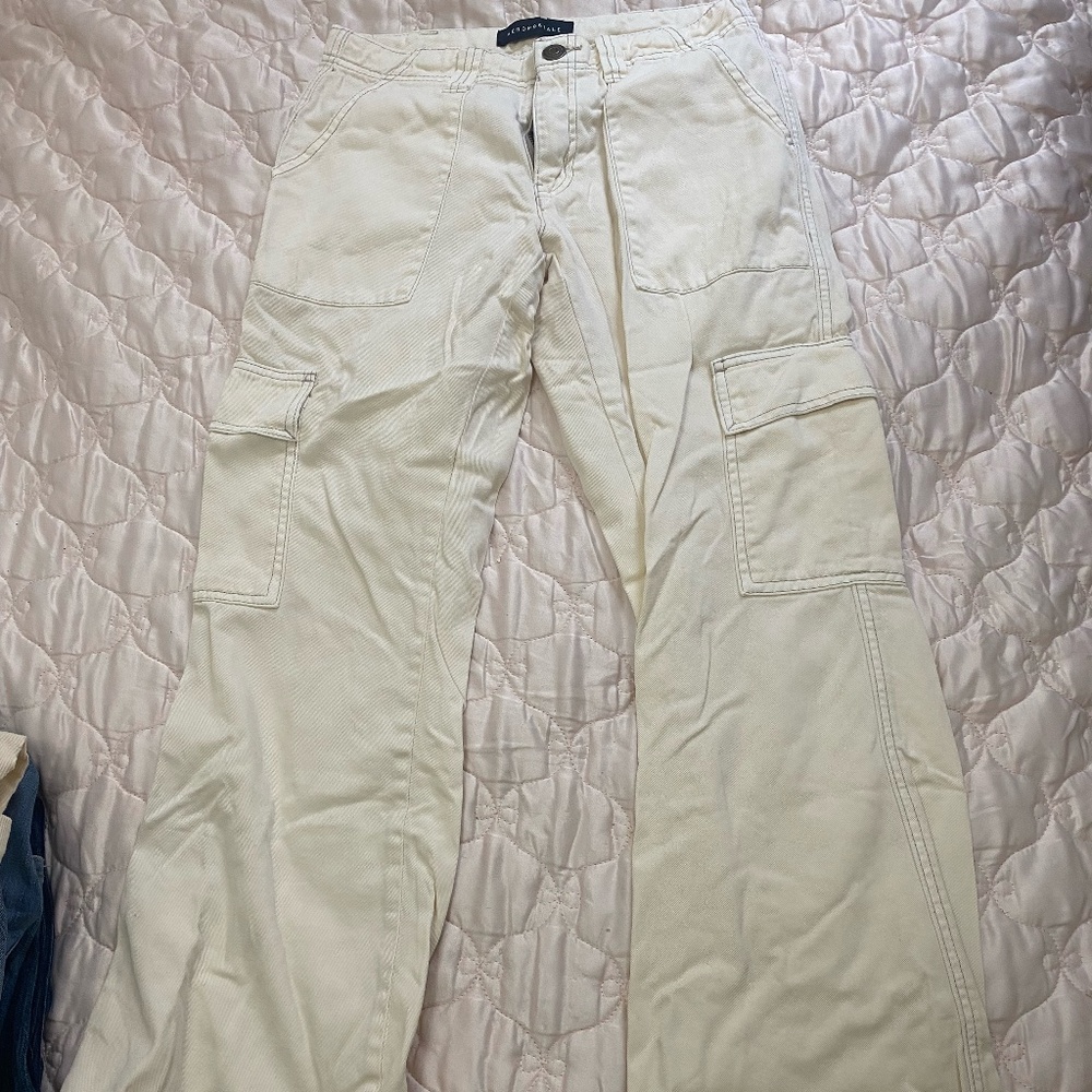 Aeropostale Low Rise Flare Cream Utility Pants